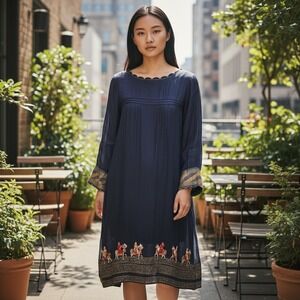 Sana Safinaz Tunic Dress Medium Navy Blue Excellent Embroidered Horsemen Kurta